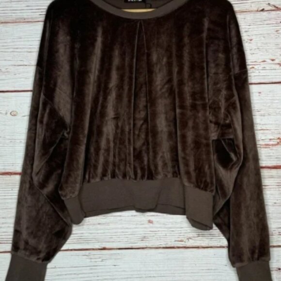 NWT Suzie Suzi Kondi Front Pleat Velour Sweatshirt in Fawn Sz L - Picture 1 of 7